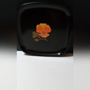 Vintage Couroc Hand Inlayed Gold California Poppy Floral MCM Dish Monterey CA